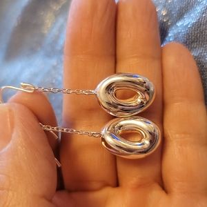 Vintage Luna Designer Signed Sterling Silver Dangling French Hook Earrings .925.